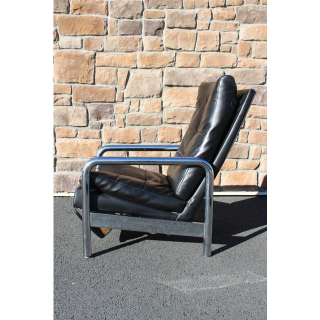 Textile Milo Baughman Chrome and Black Leatherette Recliner For Sale - Image 7 of 12