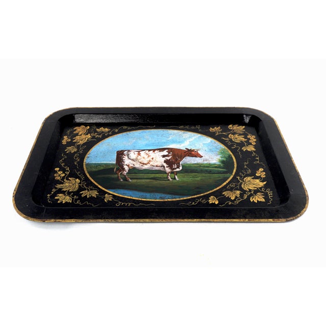 Late 20th Century 20th Century Hand-Painted English Countryside Art Decorative Metal Tray For Sale - Image 5 of 12