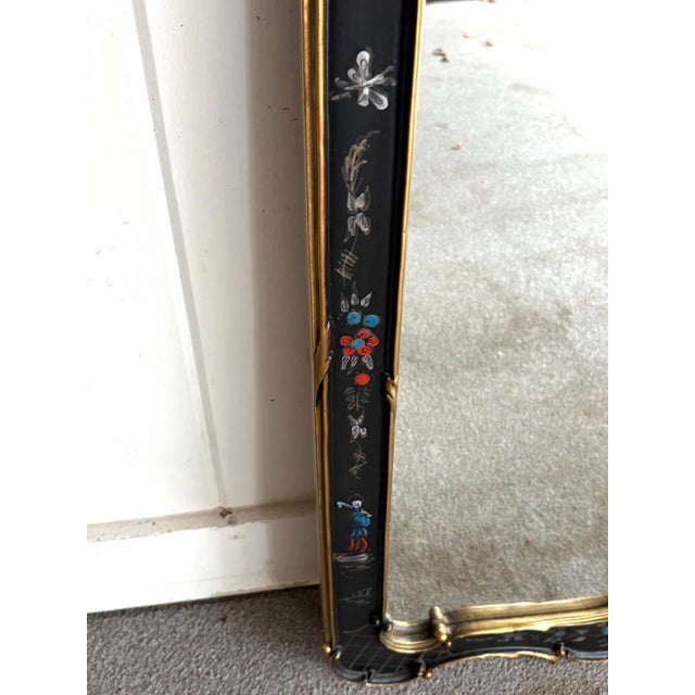 1960s-70s Carolina Mirror Co. gilt/black hand-painted asian style mirror. Excellent condition. Measures 46" x 24.5"...