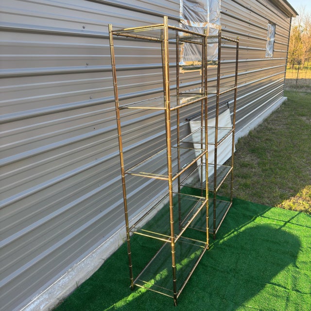 Two vintage brass plated shelving or etagere shelving units. Being sold individually, two available at the time of making...
