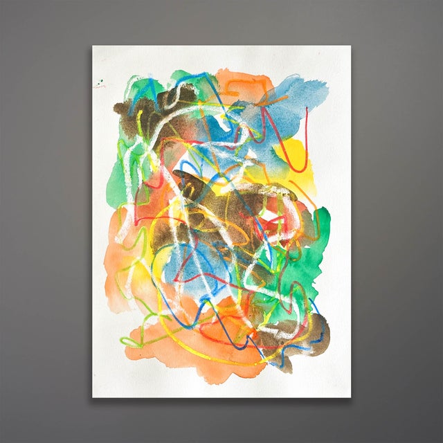 Energetic contemporary original watercolor and pastel painting on paper by Bruce J. Bloom. Circa early 2000s. It measures...