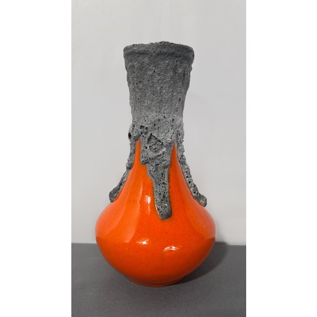 Ceramic 1960s West German Orange & Black Fat Lava Ceramic Ewer Vase - Attributed to Roth Keramik For Sale - Image 7 of 8
