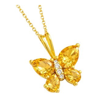 Citrine Butterfly Gemstone Pendant Necklace in 925 Sterling Silver For Sale