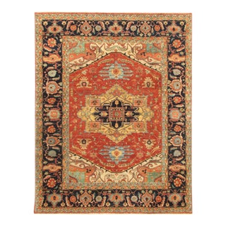 Pasargad Home Serapi Rust/Navy Wool Area Rug, 9'11'' X 14' 2'' For Sale