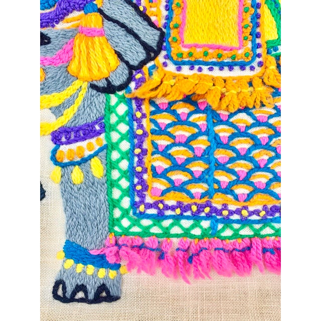 Pink Vintage Handmade Crewel Embroidery Elephant Pillow Cover For Sale - Image 8 of 11