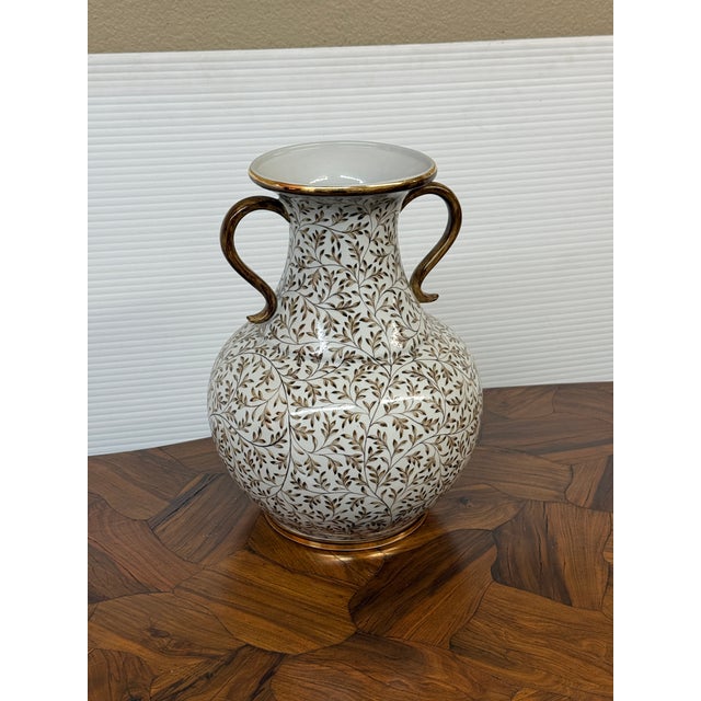 Ceramic Maitland-Smith Hand-Painted Double-Handled Porcelain Urn Vase, Vintage For Sale - Image 7 of 12