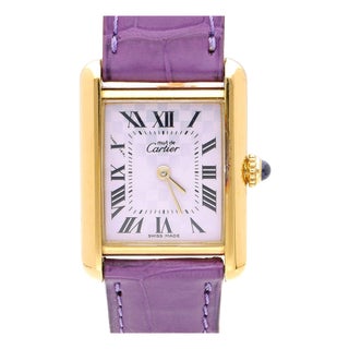 Cartier Must De Cartier Tank 2415 Japan Limited Purple Checkerboard Dial Vermeil For Sale