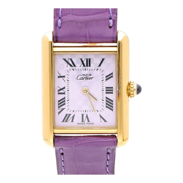 Cartier Must De Cartier Tank 2415 Japan Limited Purple Checkerboard Dial Vermeil For Sale