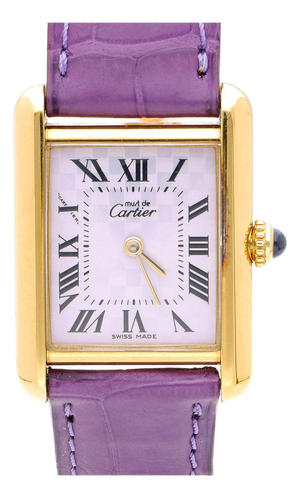 Cartier Must De Cartier Tank 2415 Japan Limited Purple Checkerboard Dial Vermeil