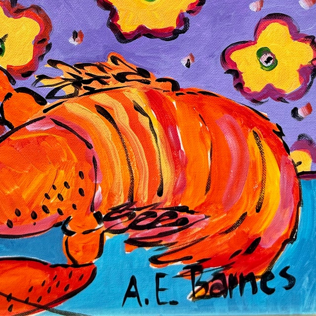 2000 - 2009 Original Painting by E. A. Barnes, Lobster & Flowers, Signed. For Sale - Image 5 of 7