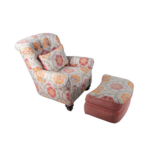 Vintage Pearson Furniture club / lounge / arm chair and ottoman / footrest / stool featuring a floral acanthus design....