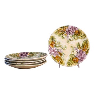 French 19th Century Majolica Grape Plates with Their Leaves, Seven Available For Sale