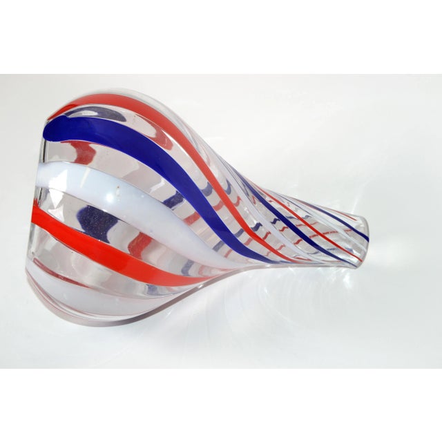 Mid-Century Modern Marked Italian Blown Murano Decorative Vase Swirls of Red, White & Blue Color For Sale - Image 3 of 13
