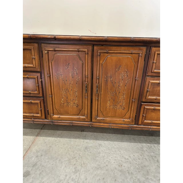 Hollywood Regency 1950s Vintage Dixie Aloha Faux Bamboo Triple Dresser For Sale - Image 3 of 13