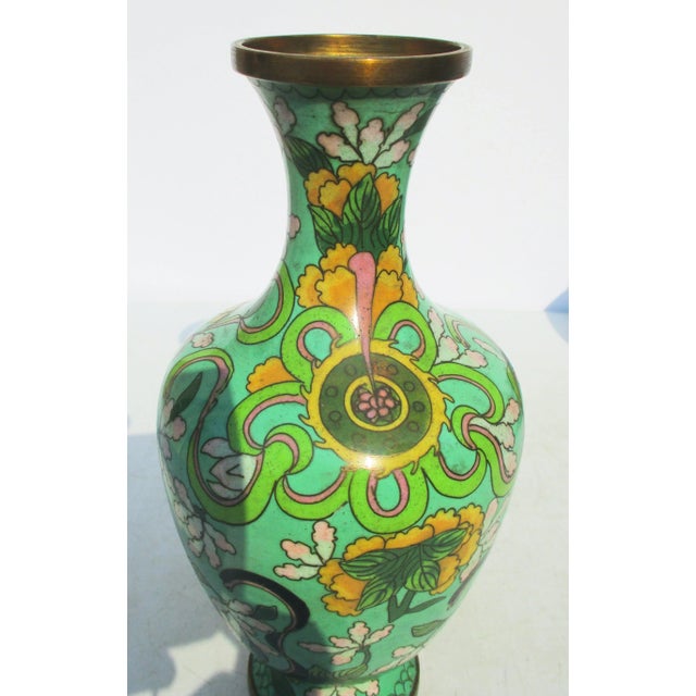Cerulean Vintage 1970s Chinese Enamel Vase For Sale - Image 8 of 9
