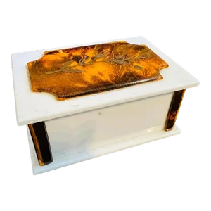 1970s Modern White and Fake Tortoise Shell Lucite Rectangular Italian Vanity Box