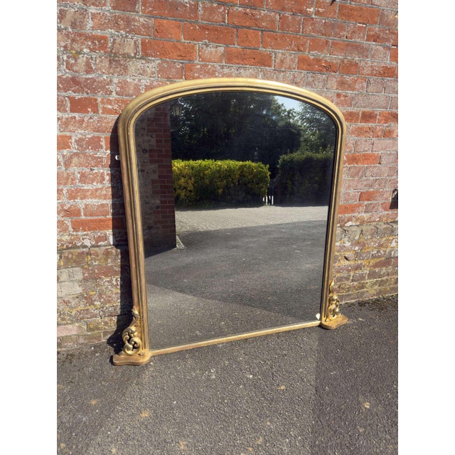 Glass Large Antique English Arched Top Gilt Overmantel Mirror, 1800s For Sale - Image 7 of 7