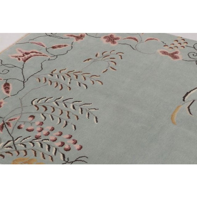 Rug & Kilim Rug & Kilim’s Chinese Art Deco Inspired Rug, Misty Blue With Floral Landscape For Sale - Image 4 of 10