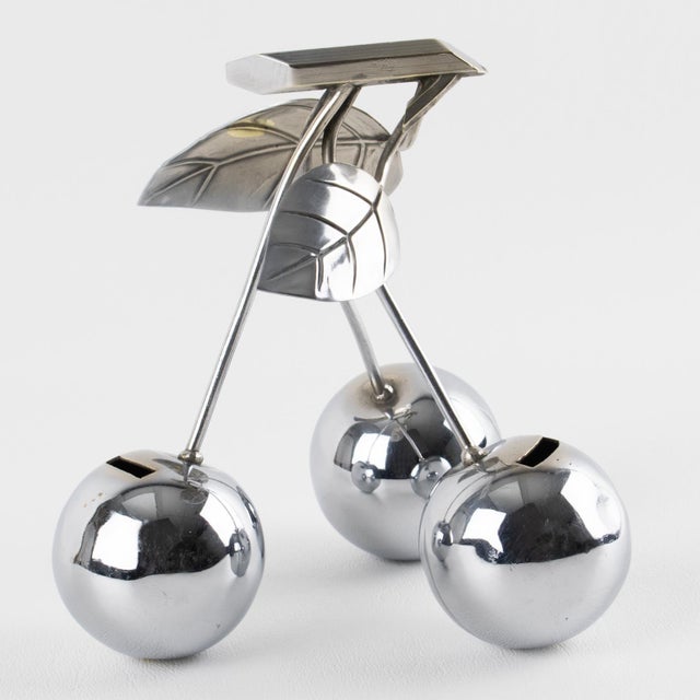 Metal 1930s Art Deco Giant Chrome Cherries Barware Cocktail Picks by Gouaille - 11 pcs For Sale - Image 7 of 11