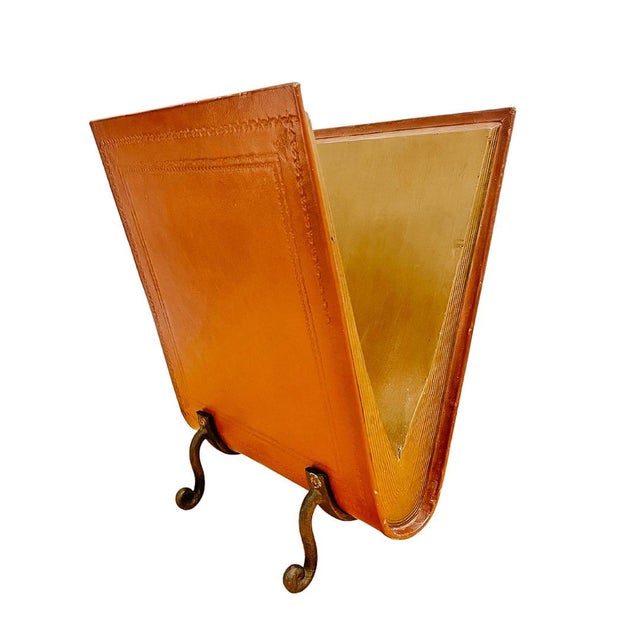 Brown Leather and Cast Iron Magazine Rack Chairish