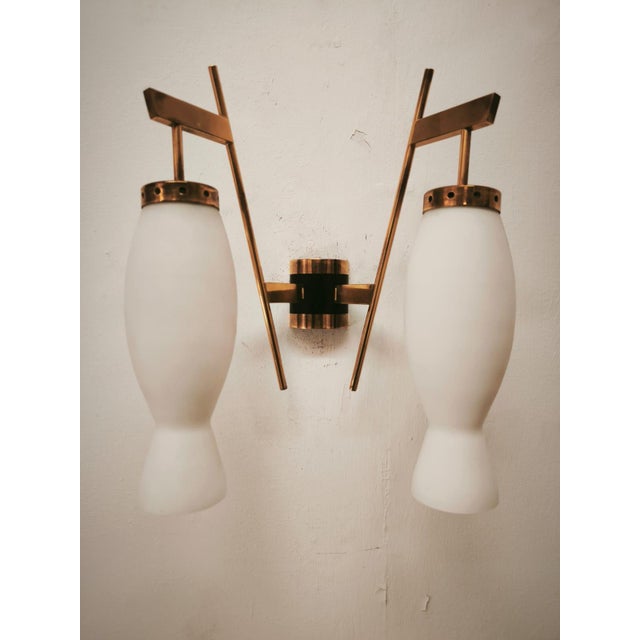 Brass Wall Lamp with Double Opal Glass Light, 1960s For Sale - Image 14 of 14