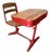 Mid Century Red Metal Children's School Desk With Attached Wood Seat For Sale