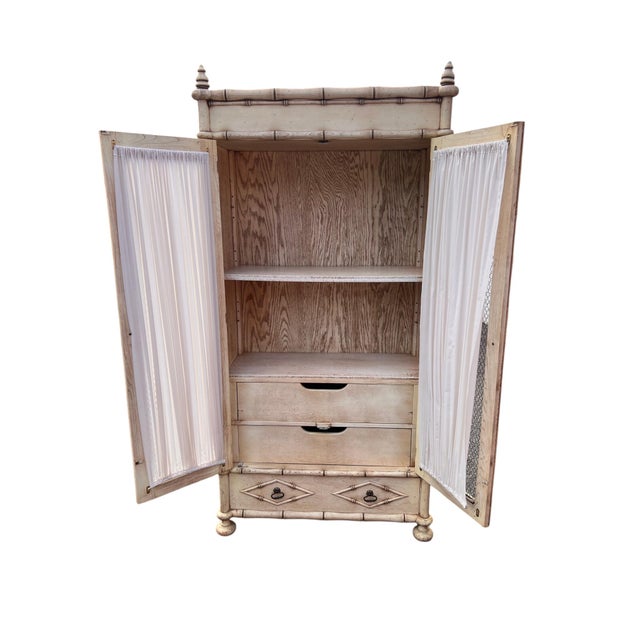 Vintage Faux Bamboo Armoire For Sale - Image 4 of 15