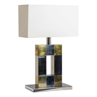 Geometric Lamp in Silver and Gold Metal from Sandro Petti, 1970s For Sale