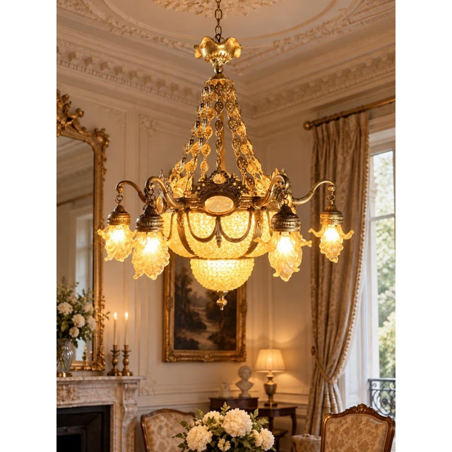 1970 French Artisan Louis XVI Gold Bronze Chandelier For Sale - Image 14 of 18