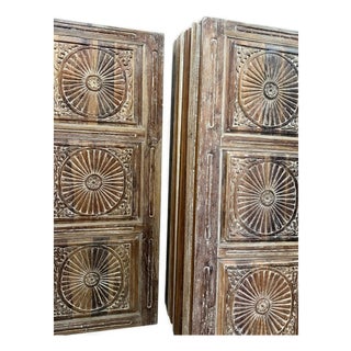 Spanish Style Vintage Sunburst Carved Wooden Door Panel 80x34 For Sale