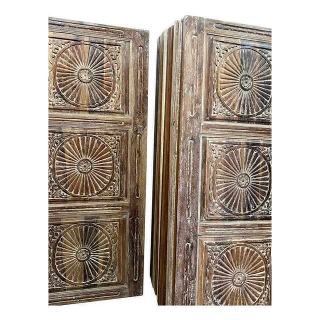 Spanish Style Vintage Sunburst Carved Wooden Door Panel 80x34 For Sale