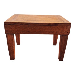 Vintage Marquetry Handmade Wooden Stool For Sale