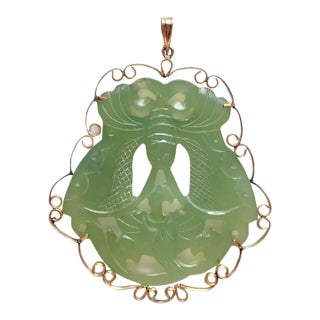 19th Century Gia Certified, Vintage Chinese Serpentine Butterfly Gold Pendant For Sale