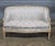 Store Item: Stickley Louis XVI Style Enamel Painted Blue Damask Upholstered Canapé Settee Description: Handcrafted and...