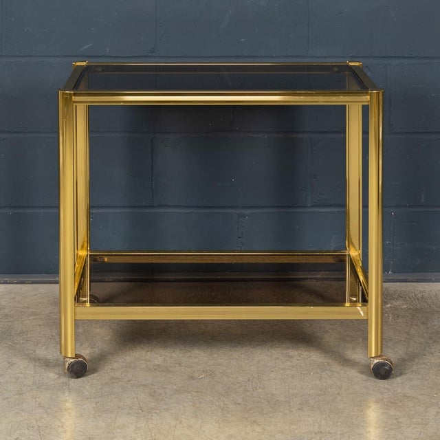 Maison Jansen Vintage 20th Century French Gilt Brass Drinks Trolley attributed to Maison Jansen, 1970s For Sale - Image 4 of 18