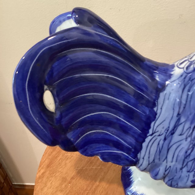 Mid 20th Century Vintage Large Hand Painted White & Blue Ceramic Rooster Sculpture Numbered Signed For Sale - Image 5 of 12