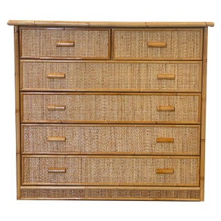 Wicker and Bamboo Chest of Drawers, 1980s For Sale