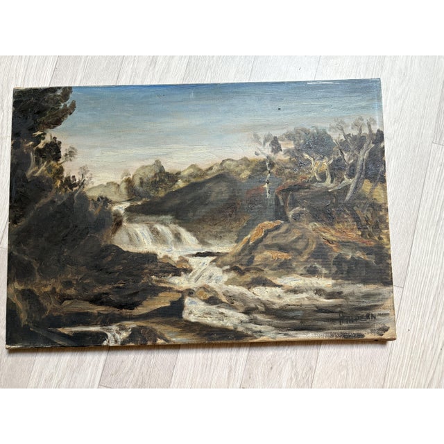 Landscape with Forest, River & Waterfall, Oil on Canvas For Sale - Image 4 of 4