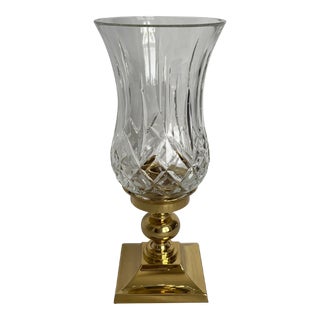 Waterford Lismore Crystal and Brass Hurricane Candle Holder For Sale
