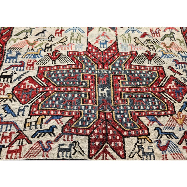 Antique Caucasian Soumak Area Rug, Handwoven Wool, Tribal Bird Motifs Design, 3' x 5' For Sale - Image 12 of 14