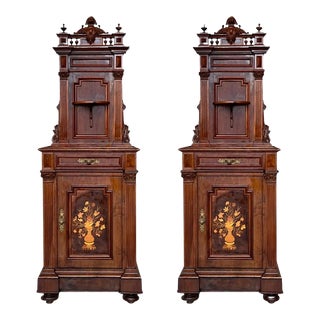19th Century French Walnut Neoclassical Nightstands With Large Crest For Sale