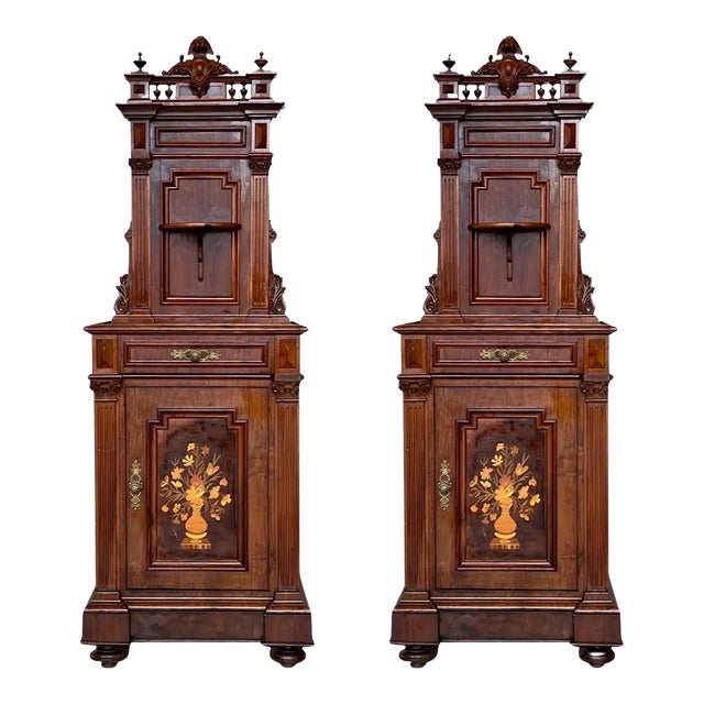 19th Century French Walnut Neoclassical Nightstands With Large Crest For Sale