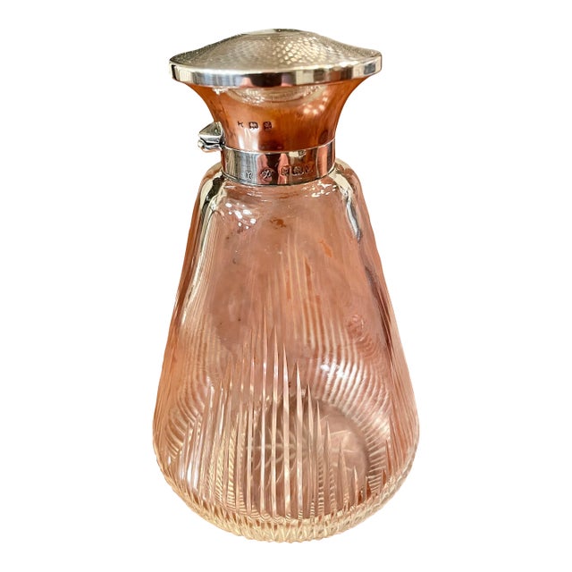 1920s Cut Glass Perfume Bottle With Sterling Silver Top For Sale