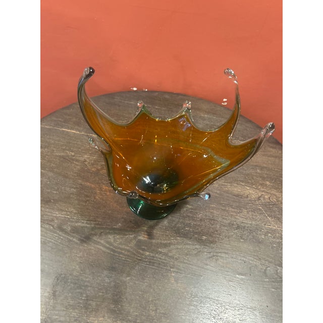 1970s Vintage Large Chalet Canada Amber Glass Centerpiece Bowl For Sale - Image 15 of 18