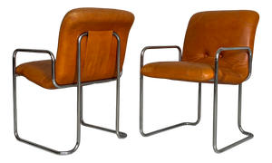 Italian Modern Steel and Leather Chairs from Guido Faleschini for 4mariani, 1970s, Set of 2