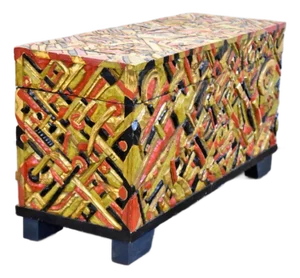 Carved and Painted Trunk Dated 2006 Is Signed by the Listed Artist Tom Cramer (Oregon, 1960 - )