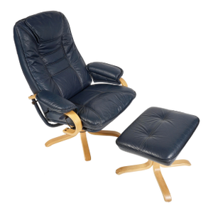 Danish Design Leather Recliner and Swivel Armchair With Ottoman