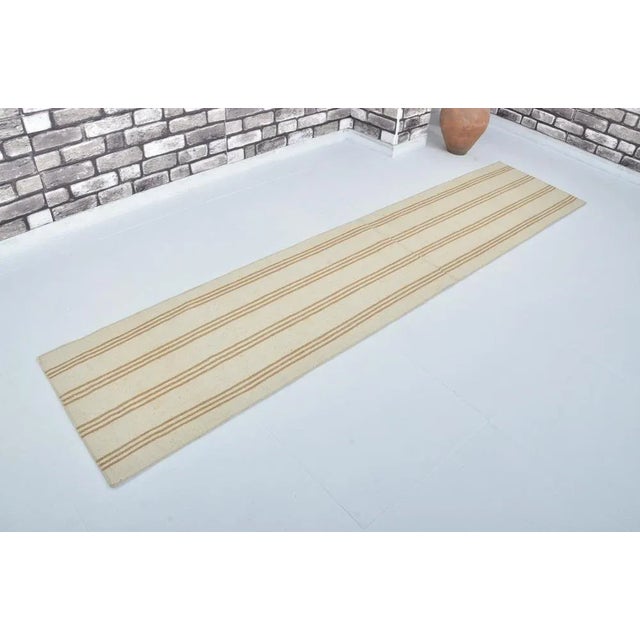 Beige and Copper Color Striped Kilim Runner Rug, in Flawless conditions. Designed 1960 to 1969