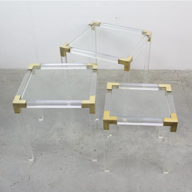 Gold Brass and Acrylic Glass Nesting Tables, 1970s, Set of 3 For Sale - Image 8 of 8