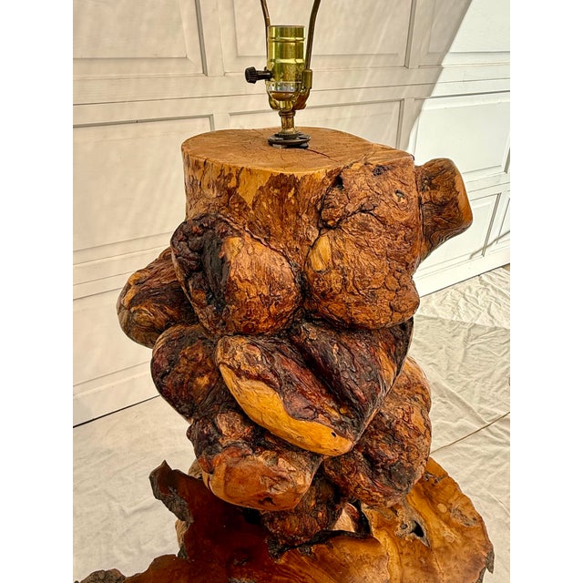Mid-Century Modern 1960s One-of-a-Kind Artist-Made Burl Wood Floor Lamp With Live Edge Display Shelves For Sale - Image 3 of 12